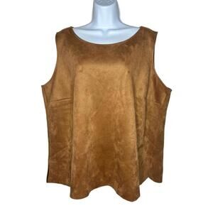 Wynne Layers Women's Sz 1X Tan Faux Suerde Leather Tank Blouse Top(1607)